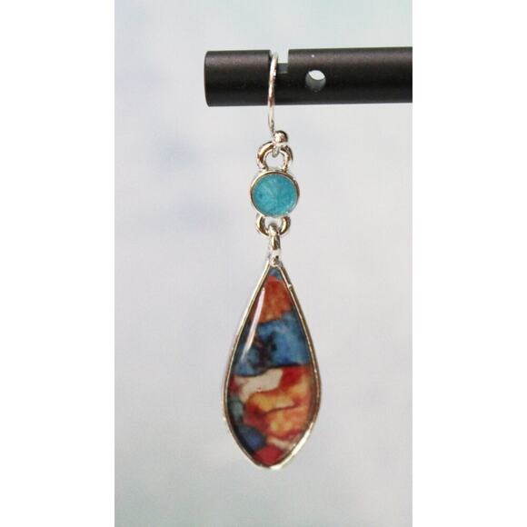 New Sterling Silver 925 Earrings with Enameled Swirl Coloring E146 - Picture 2 of 3